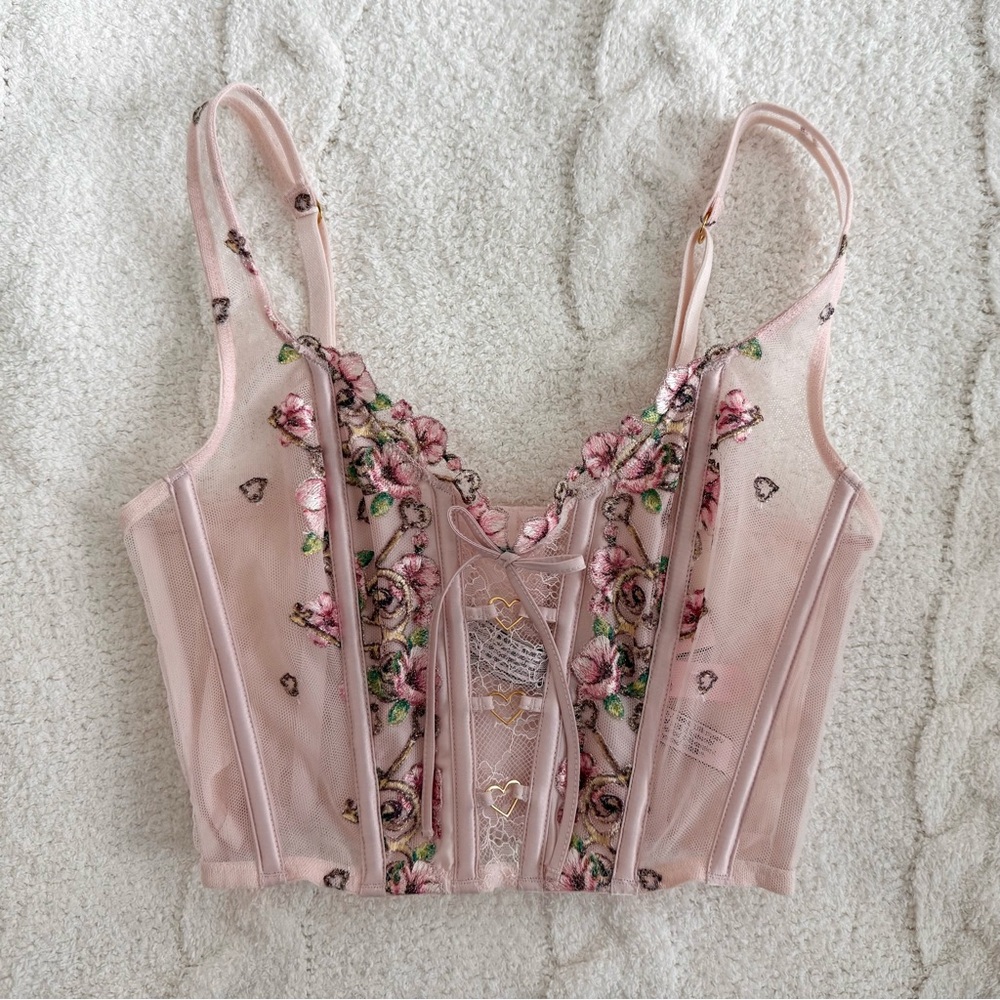 Victoria's Secret Floral Lace-Up Corset Top